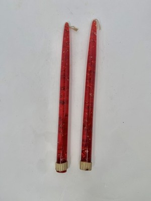 Set of 2 Vintage MCM Red Lucite Taper Candles with Silver Flecks 11.5''