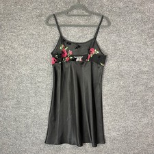 Vintage y2k Secret Treasures Black Floral Mesh Satin Nightgown Slip Dress Small