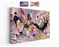 Abstract Expressionist Canvas Wall Art - Pink Yellow Jackson Pollock Style Print