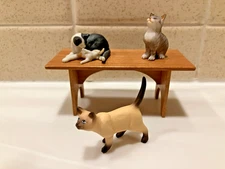 Dollhouse Miniature Lot of 3 Ceramic Cats Tuxedo with Kitten Tabby Siamese 1:12