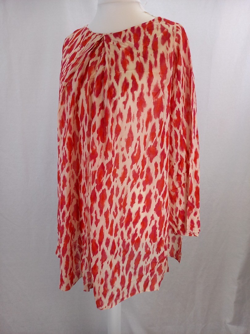 Christian Dior Tunic Top Size 10 Pink Red Beige Animal Print Cotton Mix image 3