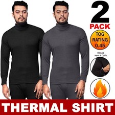 2 Pack Mens High Neck Thermal Shirt Underwear Polo Turtle Neck Warm Winter Top