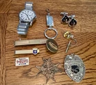 Vintage to Modern 10 Piece Lot of Men’s Costume Jewelry Cufflinks Tie Clips More