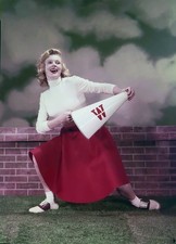 JOAN VOHS Oryginalna lata 50. Śliczna 5 x 7 Kolorowa cheerleaderka Glamour Przezroczystość vv