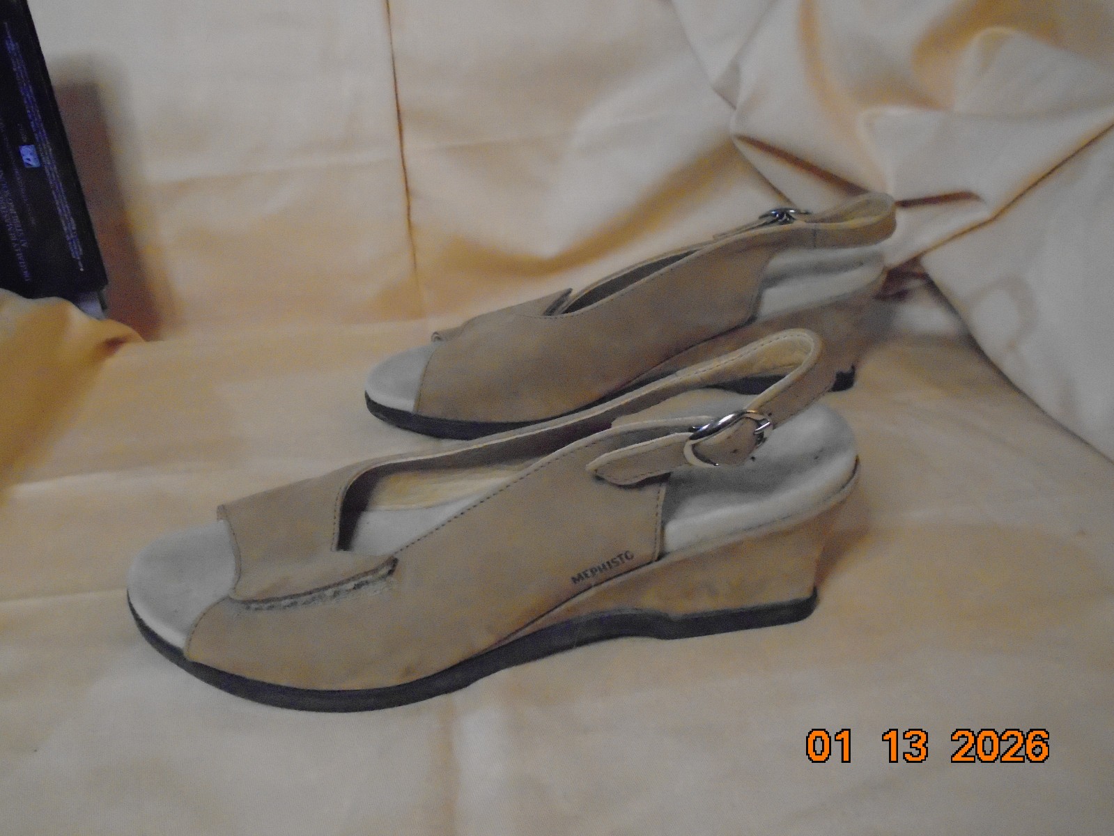 MEPHISTO Leather Adjustable Width Open Toe Wedge … - image 1