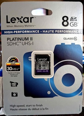 Lexar Platinum II 8GB SDHC UHS-1 Card - Class 10 -200x - 30MB Transfer Speed NIP