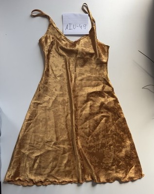 Rokit Originals Victoria Schlupfkleid Gold Satin Blumen Jacquard UK10 Neu mit Etikett AIU-49