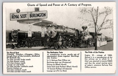 Burlington Route Railroad Train Engine Postcard c1933-34 Century of Progress