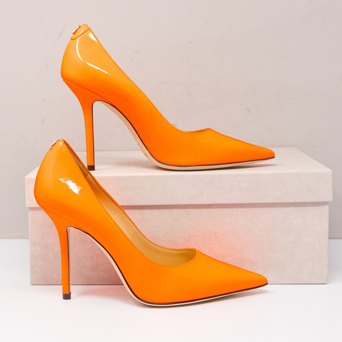 Jimmy Choo Love 100, Size 40.5 (10.5 US) Neon Orange Leather