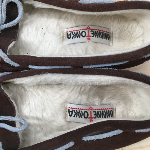Minnetonka Slippers Womens 6 Cally Mocassin Brown Suede Leather Comfort Slip On - Picture 13 of 16
