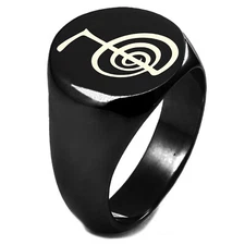 Sterling Silver 925 Reiki Cho Ku Rei Power Symbol Round Polished Signet Ring