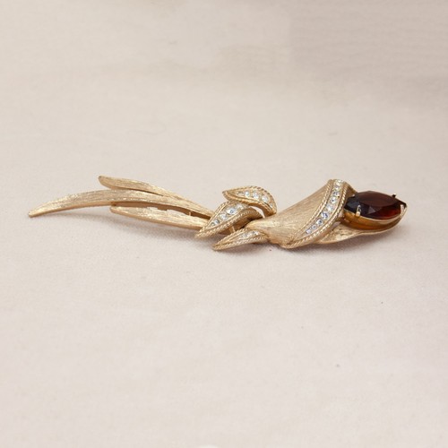 Vintage Sarah Coventry Large Gold MCM Calla Lily Flower Brown Glass Stone Brooch - 第 4/14 張圖片