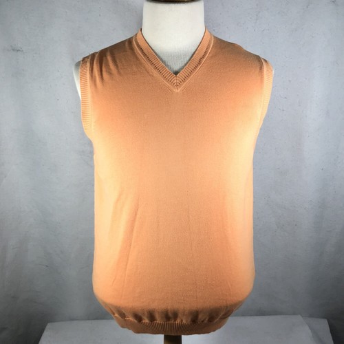 Bobby Jones Sweater Vest Men's Medium Orange Peruvian Pima Cotton V-Neck