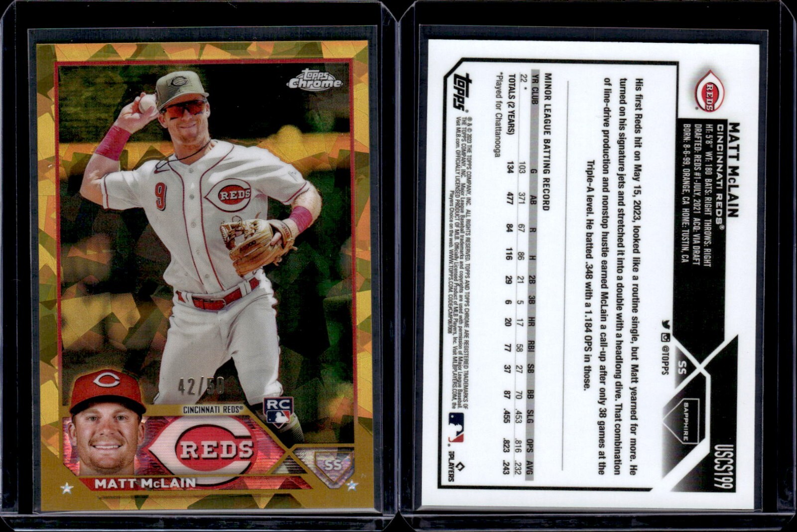 2023 Topps Chrome Update Series Sapphire Edition - Matt McLain #USCS199 Gold /50 (RC)