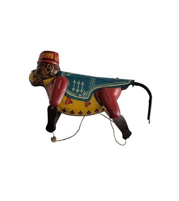 Marx Tin Toy Mechanical Pull String Climbing Monkey Vintage 1950s Wind-Up