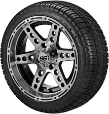 (4) Golf Cart 205/30-14 Deli Low Pro Tire on 14x7 Black/Machined Dominator Wheel