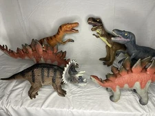 Rubber Dinosaur Toy Lot X6 Tyrannosaurus Rex Velociraptor Triceratops Stega