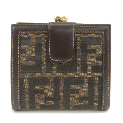 FENDI Zucca Bi-Fold Wallet Brown Black Canvas Leather 30782  display picture 1