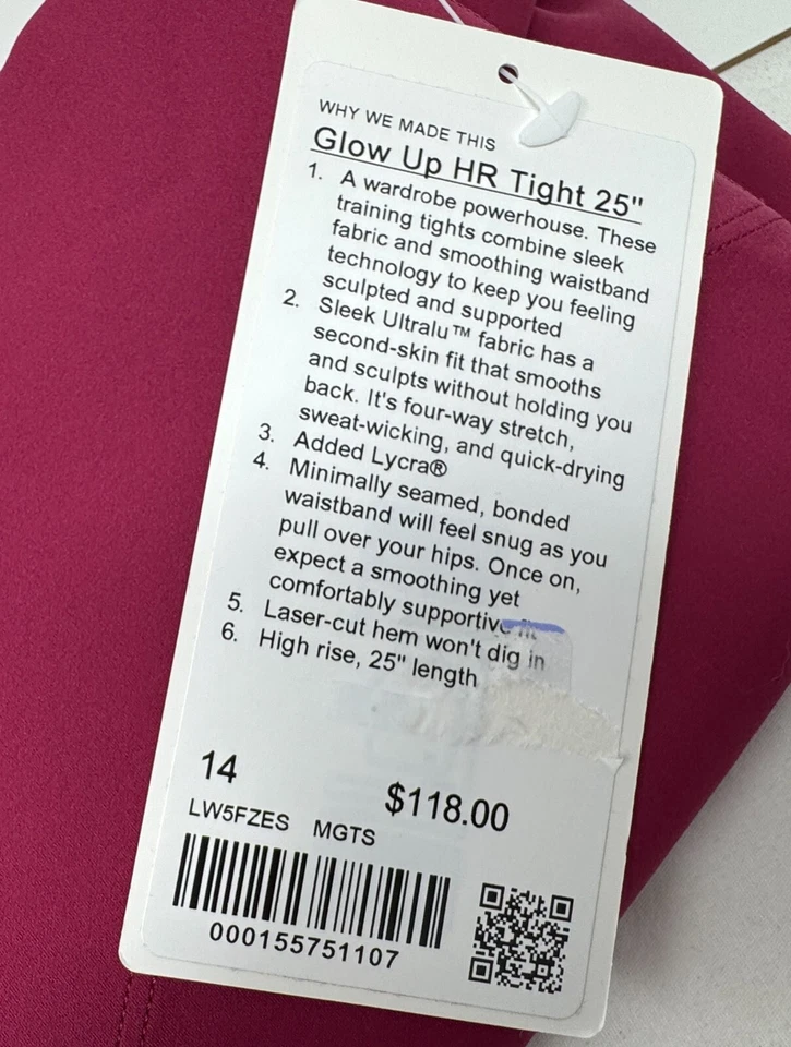 Lululemon Glow Up HR Tight 25” Magenta Smoke Size 14 Running Leggings - Image 4 of 4