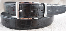 W 1.3" - Black Real CROCODILE Belly LEATHER Skin Men's Belt #D30