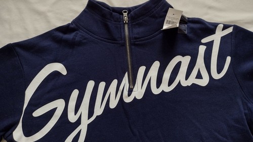 NWT Justice Girls Navy Mesh Striped Sweatshirt Gymnast Graphics Size 14/16 - Picture 2 of 4