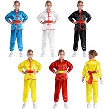 Boys Girls Set Breathable Kung Fu Suit Unisex Outfit Training Tops Wing Chun