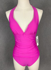 DKNY Women's Tie-Back Halter-Style One-Piece Swimsuit Carnation Pink Small NWT's