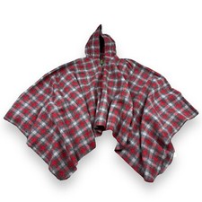 Vintage Wool Tartan Red Gray Checkered Plaid Cape Cloak Coat One Size Talon Zip