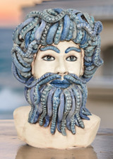 Scultura Testa di Tritone Mezzo Busto in Ceramica Uomo Medusa Mare Artigianale !