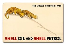 SHELL QUICK STARTING PAIR LEOPARD CATS 18" HEAVY DUTY USA MADE METAL ADV SIGN