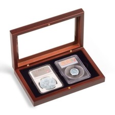 1 Lighthouse Wood Display Storage Box 2 Graded Certified Coin Slabs NGC PCGS NEW