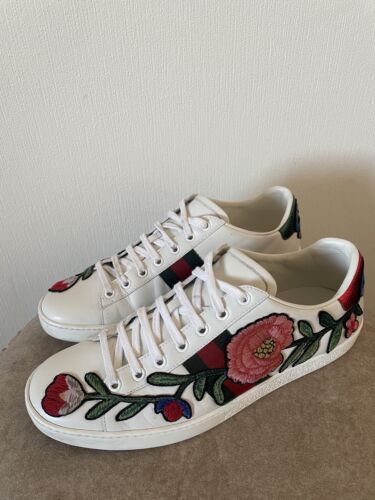 GUCCI Sneakers ACE Web Floral Embroidered White Leather 36 US 6 Women's $795