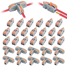 10 pcs T-Shape Lever Nut Wire Connector + 20 pcs 1 in 2 Out Connector, AWG 28-12