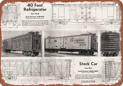 METAL SIGN - AT&SF 40-foot Refrigerator and Stock Car - Vintage Rusty Look