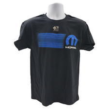 Black T-Shirt - Mopar "M" w/ Blue Horizontal Stripe Logo / Emblem Licensed