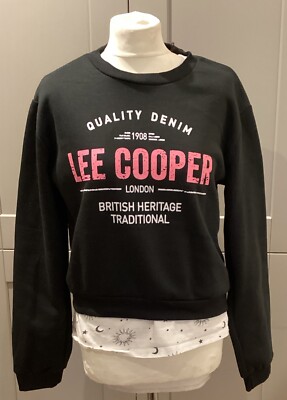 Ladies Lee Cooper Cropped Black Sweatshirt Size 16