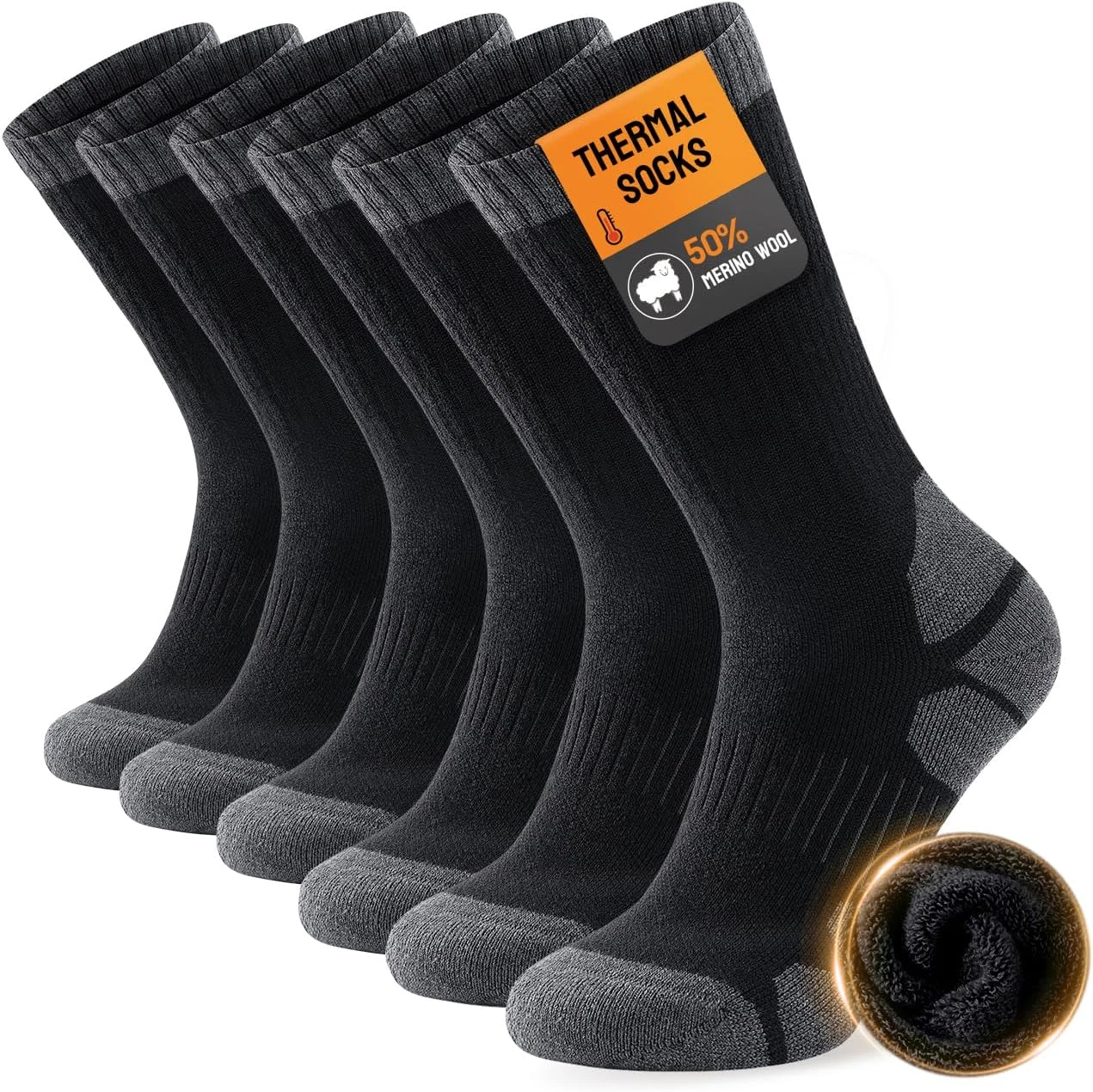 TANSTC Merino Wool Thermal Socks (3 Pairs) - Warm Crew Socks for Men & Women