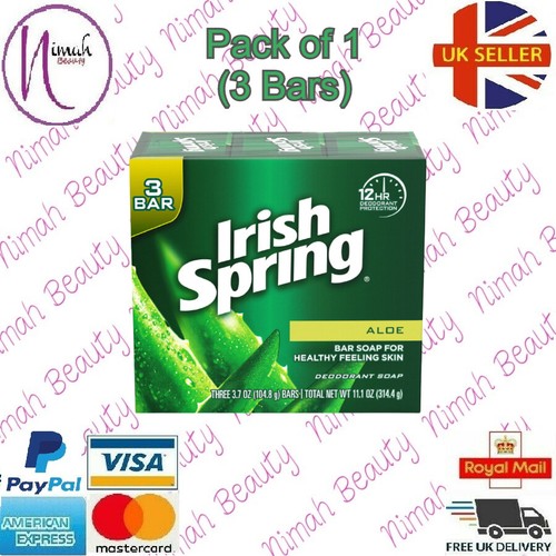 Irish Spring Deodorant Soap Bar - Aloe (Pack of 1) 3 Bars( 3.7 oz Soap Bar) - Picture 1 of 4