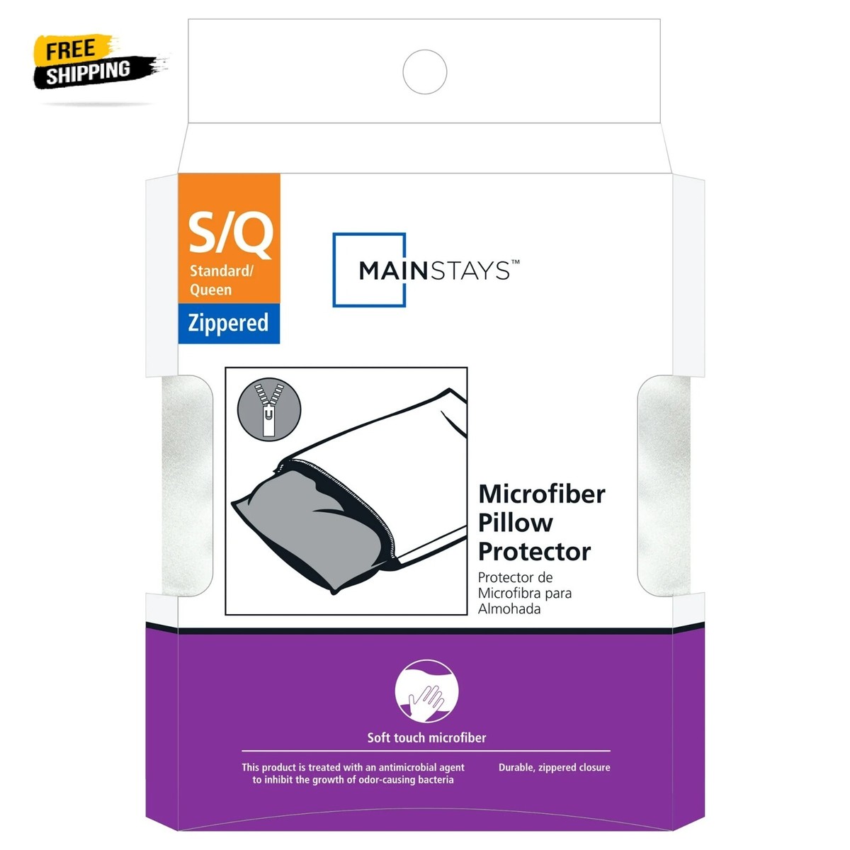 Mainstays Microfiber Zippered Pillow Protector, Standard/Queen