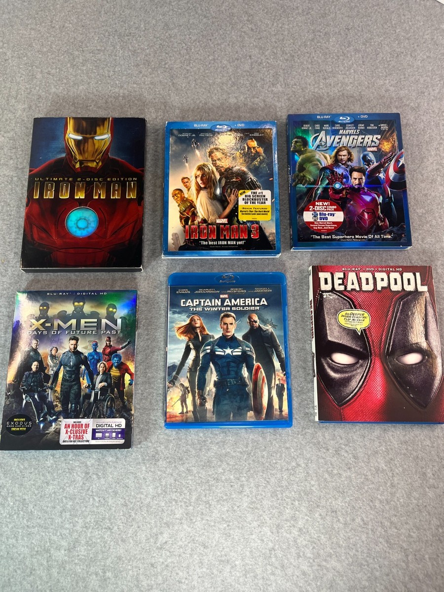 Marvel Lot of 6 Movies Blu/DVD Deadpool Ironman Avengers