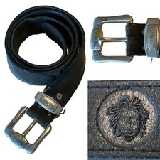 VERSACE JEANS COUTURE Italy Black Distressed Leather Belt Size: 110cm/40"