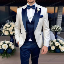 Men's Suit 3 Piece Peak Lapel Formal Groom Tuxedo Wedding Party Prom Custom