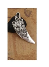 X large WOLF HEAD TOOTH FANG pendant 24" 925 Sterling Silver plate Necklace men 