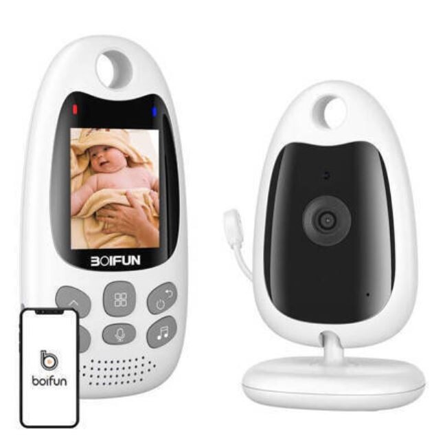 Caméra nounou Boifun VB610 rotative blanche avec détection sonore pour bébé