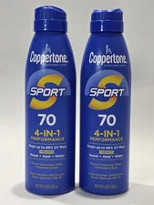 Coppertone Sport SPF 70 4-in-1 Water Resistant Sunscreen Spray 2 Pack Exp: 07/26
