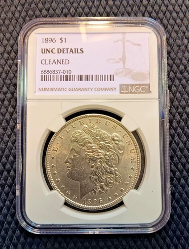 1896 Morgan Silver Dollar $1 NGC Certified UNC (MS60) Details Cleaned