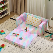 Convertible Toddler Chair and Double Couch, Flip Open Sleeper with Side Pockets