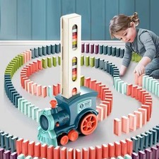 Domino Train Toy Electric Car Set Auto Lays Colorful Blocks Kids Gift Game