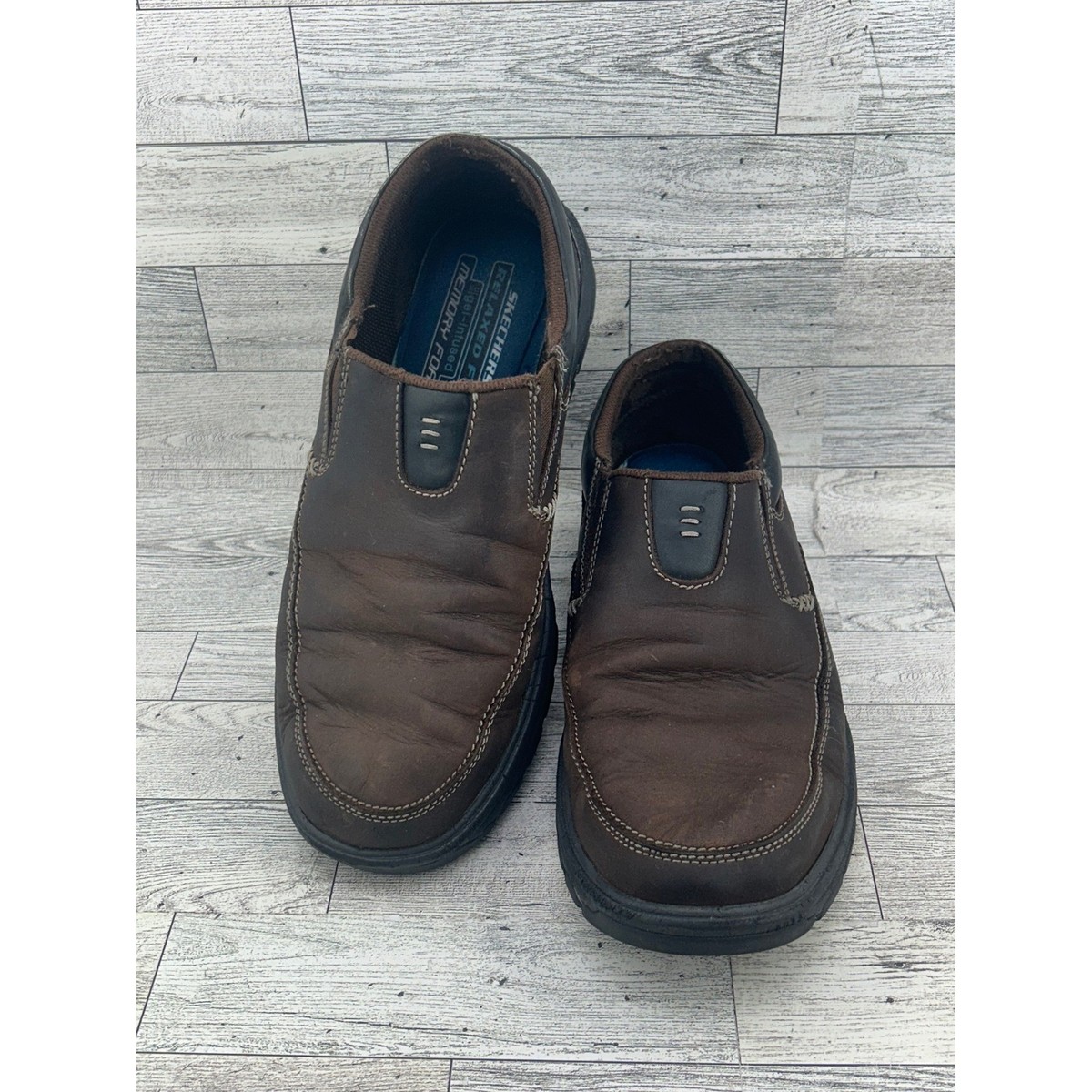 Skechers Relaxed Fit Mens Slip On Shoes Brown Leather Memory  display picture 1