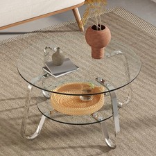 Minimalist Style Metal Frame Double-layer Tempered Glass Coffee Table